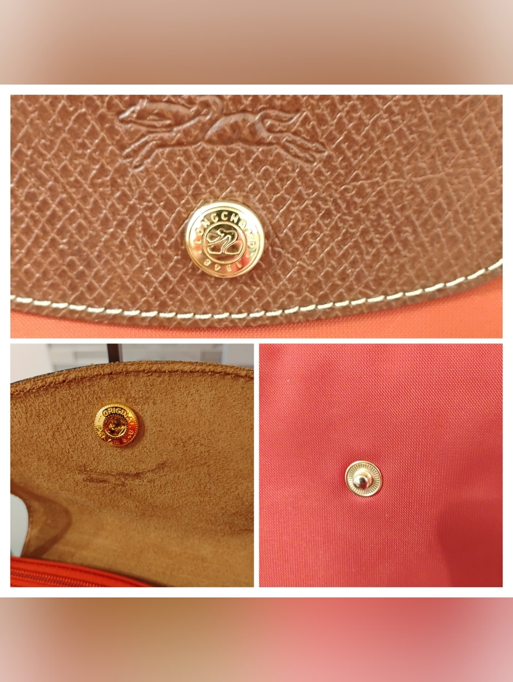 Longchamp Classic Nylon Tote - Orange with Cognac Leather Trim & GHW - Picture 5 of 15